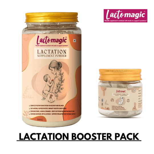 Lactomagic™ Combo Pack – Lactation Supplement Powder (500 gm) + Lactation Tablets (Moringa & Ashwagandha)